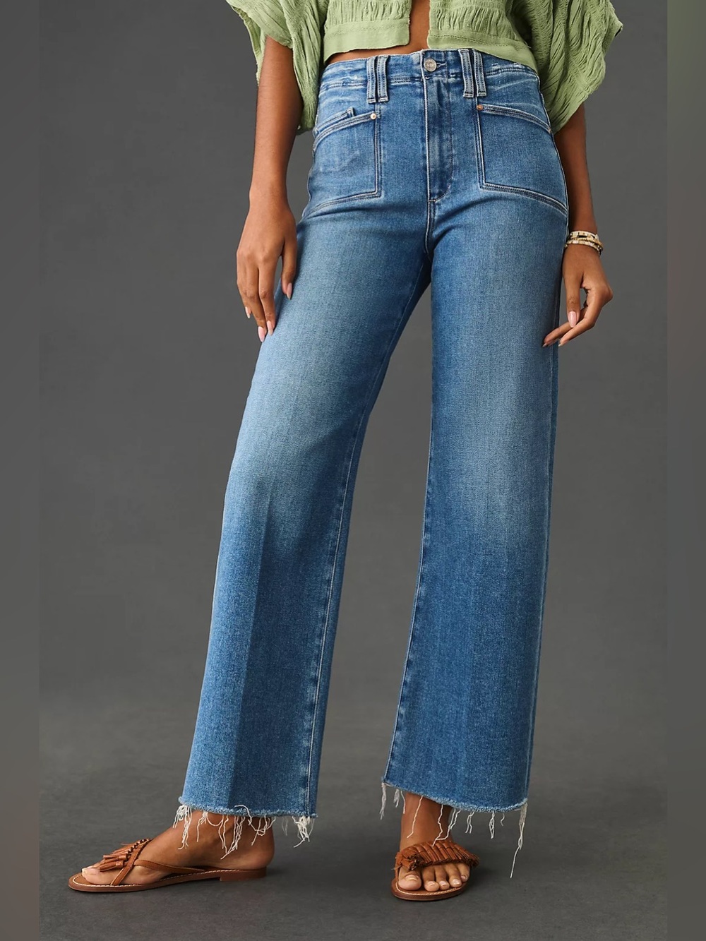 PAIGE Light Blue High-Rise Wide Leg Jeans - Picture 3 of 13